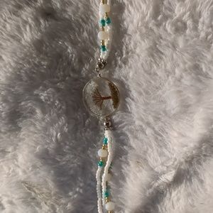 Beaded bracelet with Tree of Life white, aqua, & gold